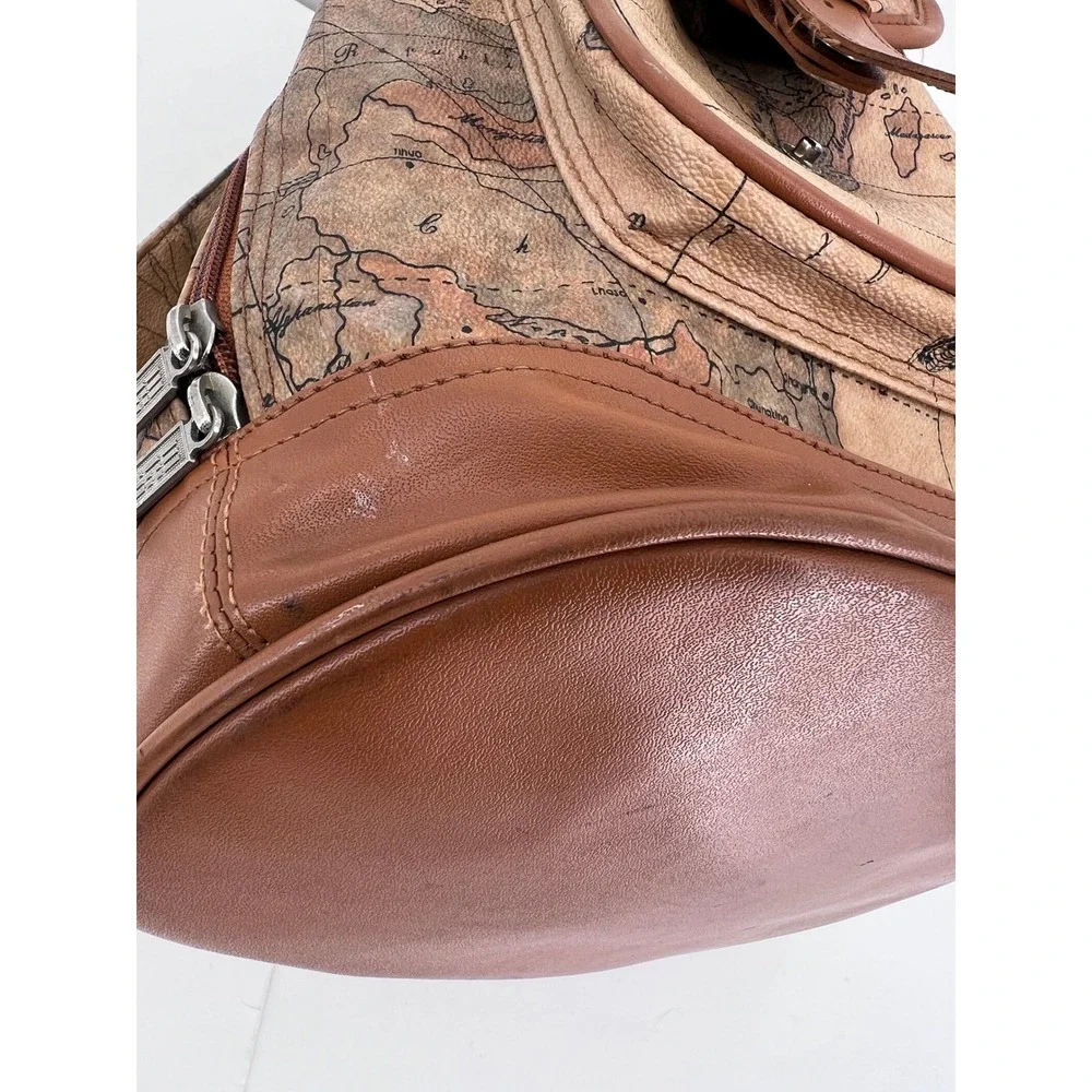 Euro Trends World Map Print Sling Backpack Brown Faux Leather‎ Travel Bag